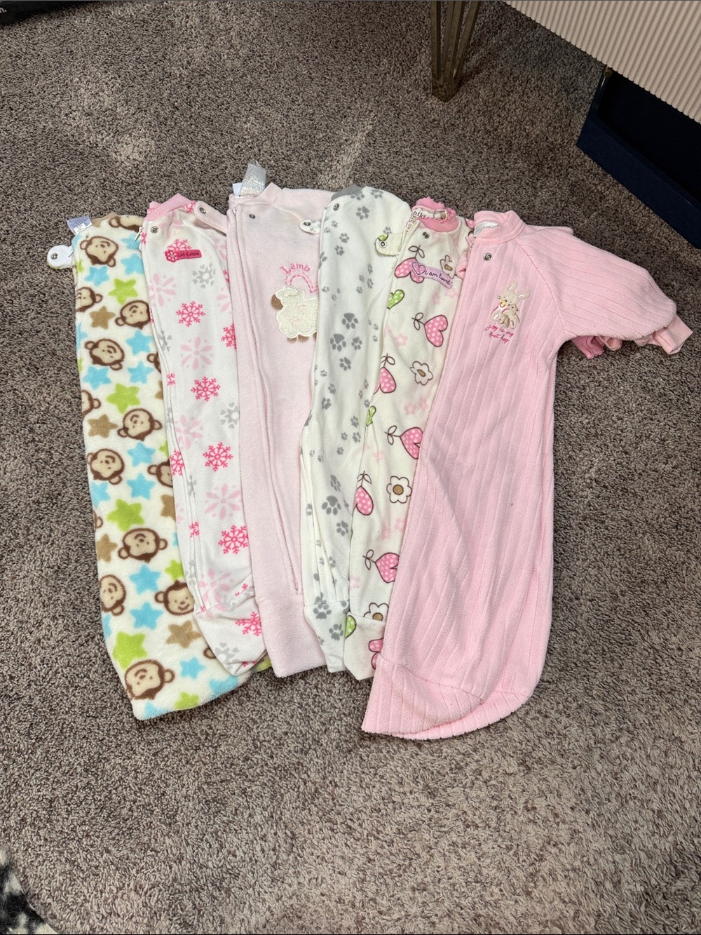 Pack of Pink and Cream Baby Sleep Sacks - Soft Floral & Patterned Designs